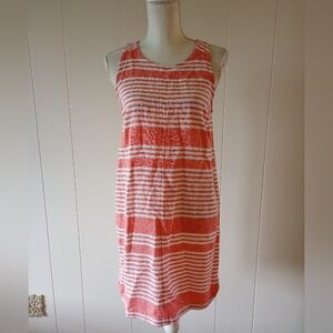 Old Navy Dress Small Coral White Stripe Linen Tank Preppy Nautical Coastal Beach